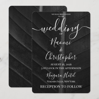 Personalize: Minimal Black Leaf Texture Wedding Invitation