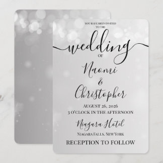 Personalize: Minimal Grey White Bokeh Wedding Invitation