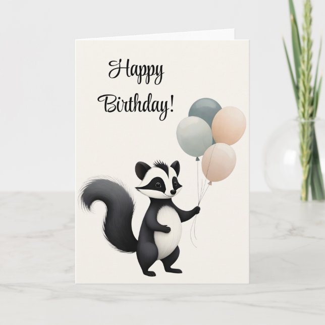 Personalize Minimalist Boho Skunk Balloons Blank Card (Front)