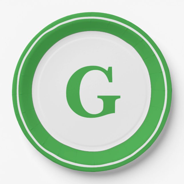 Personalize: Minimalist Circle Bold Green Initial Paper Plate (Front)