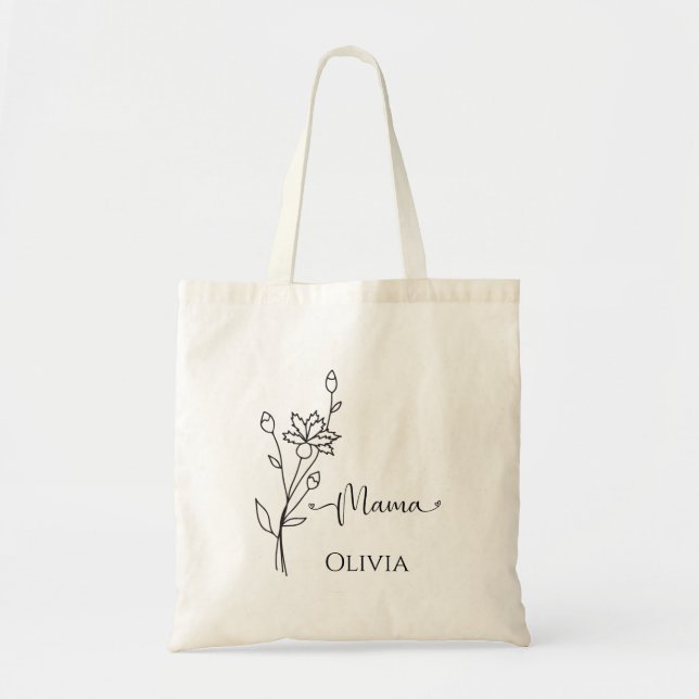Personalize Minimalist Wildflower Mama  Tote Bag (Front)