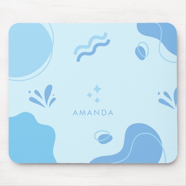 Personalize Modern Abstract Blue Minimalist Mouse Pad (Front)
