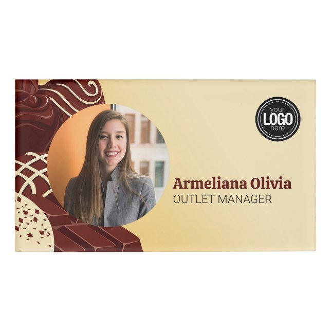 Personalize Modern Chocolate Business Badge (Front)