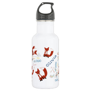 Personalize Modern Fox Woodland Pattern 532 Ml Water Bottle