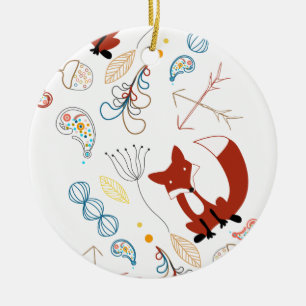 Personalize Modern Fox  Woodland Pattern Ceramic Ornament
