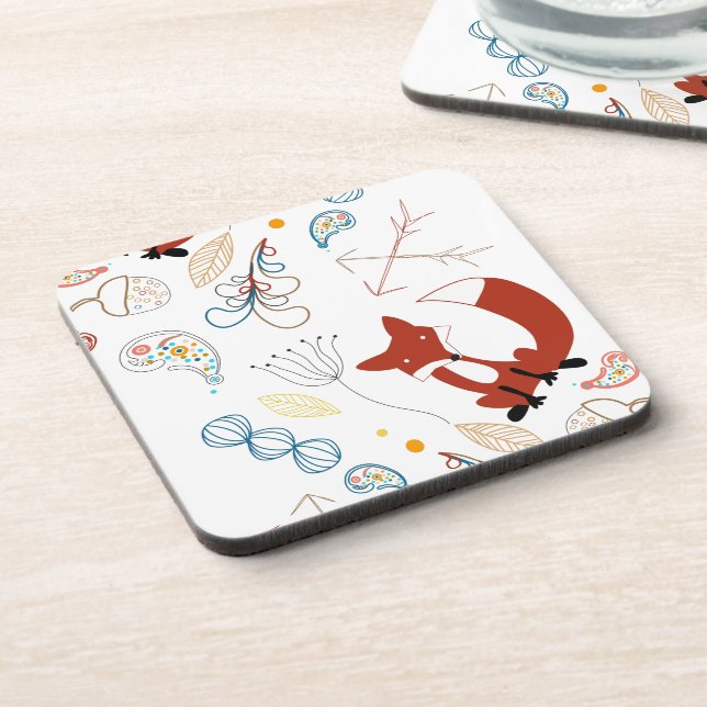 Personalize Modern Fox  Woodland Pattern Coaster (Left Side)