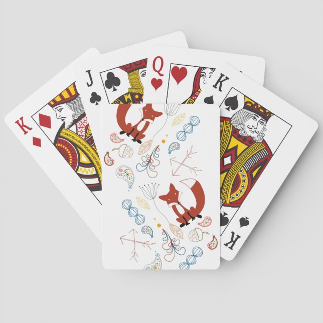 Personalize Modern Fox  Woodland Pattern Playing Cards (Back)