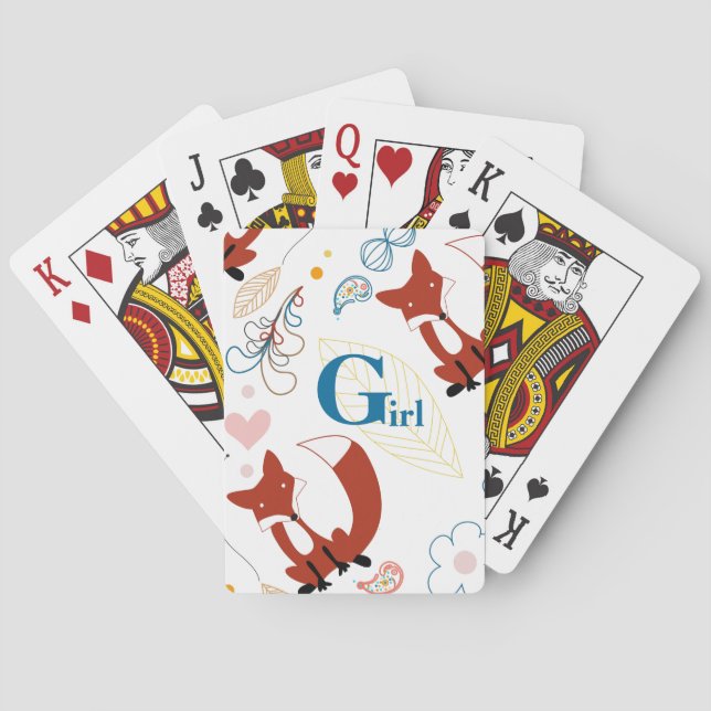 Personalize Modern Fox Woodland Pattern Playing Cards (Back)