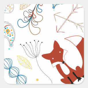 Personalize Modern Fox Woodland Pattern Square Sticker