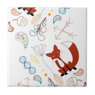 Personalize Modern Fox Woodland Pattern Tile