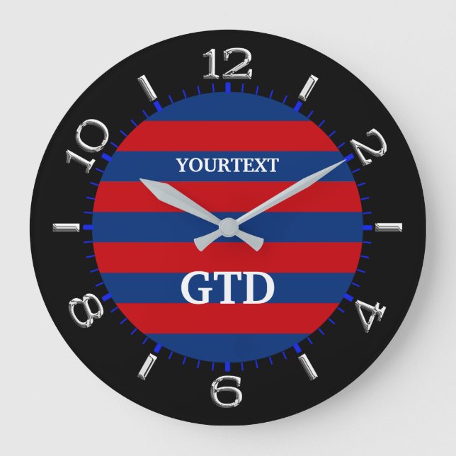 Personalize Modern Vibrant Horizontal Stripes on a Large Clock (Front)