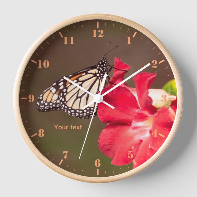 Personalize Monarch butterfly on desert rose Clock (Front)