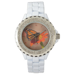 Personalize Monarch butterfly on tithonia flower Watch
