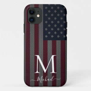 Personalize Monogram American Flag Metallic Mesh iPhone 11 Case