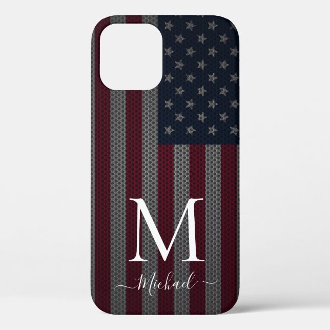 Personalize Monogram American Flag Metallic Mesh Case-Mate iPhone Case (Back)