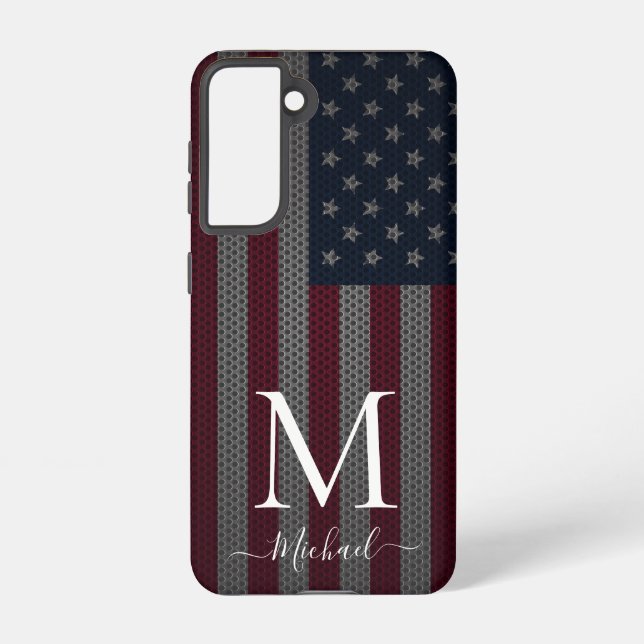Personalize Monogram American Flag Metallic Mesh Samsung Galaxy S21 Case (Back)
