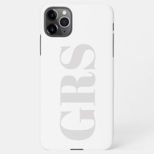Personalize Monogram, Bold Grey Letters on White iPhone 11Pro Max Case