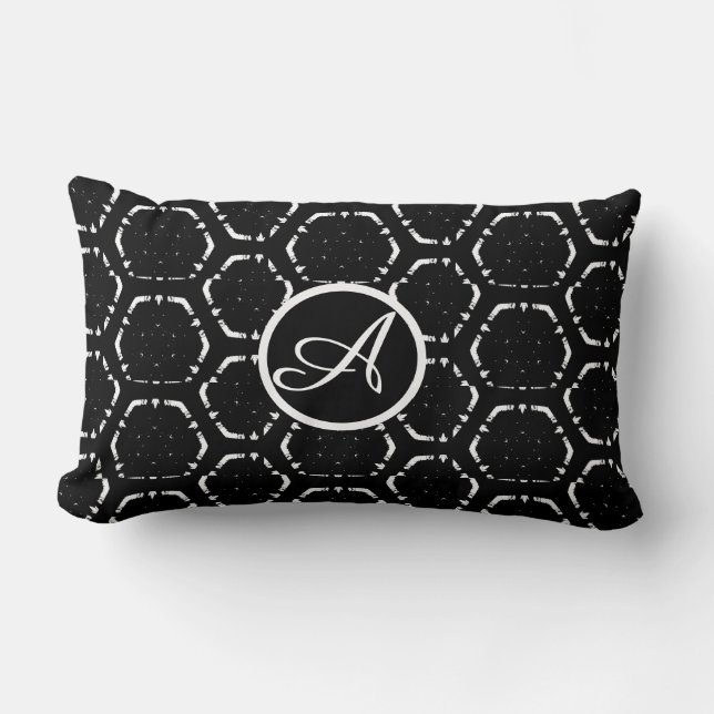 Personalize Monogram Custom B&W Lumbar Pillow (Front)
