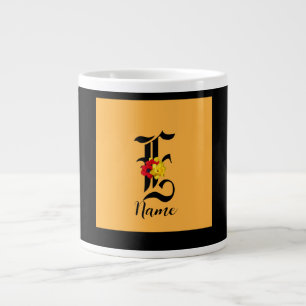 Personalize Monogram E Floral Black Orange Large Coffee Mug