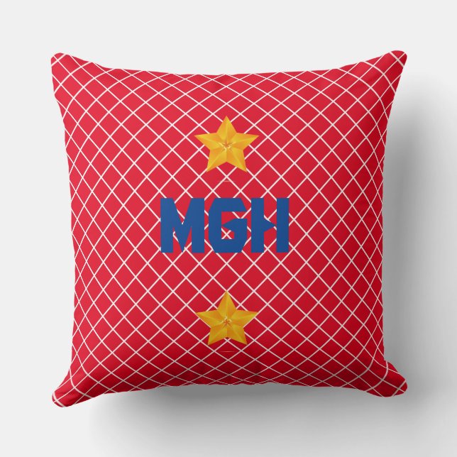 Personalize Monogram Gold/Red Throw Pillow (Back)