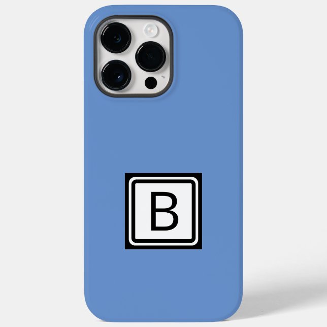 Personalize Monogram in Black Double Box on Blue Case-Mate iPhone Case (Back)