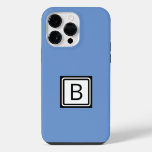 Personalize Monogram in Black Double Box on Blue iPhone 14 Pro Max Case