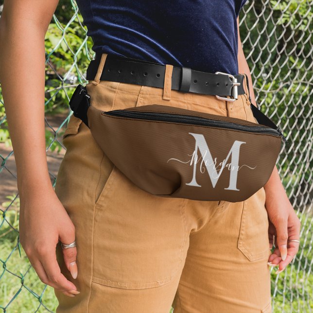 Personalize Monogram Initial Name Brown Fanny Pack (Personalize Monogram Initial Name Brown Fanny Pack)