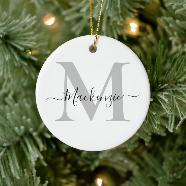 Personalize Monogram Initial Name Ceramic Ornament (Tree)