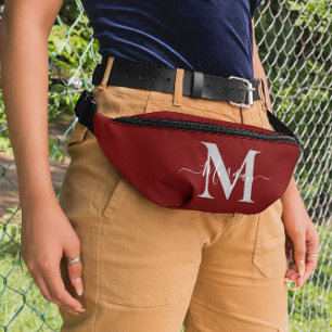 Personalize Monogram Initial Name Dark Red Fanny Pack