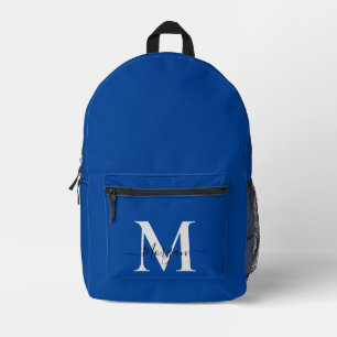 Personalize Monogram Initial Name Deep Blue Printed Backpack