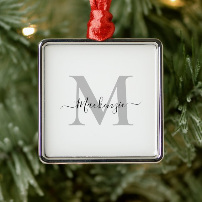 Personalize Monogram Initial Name Premium Square Metal Ornament (Tree)