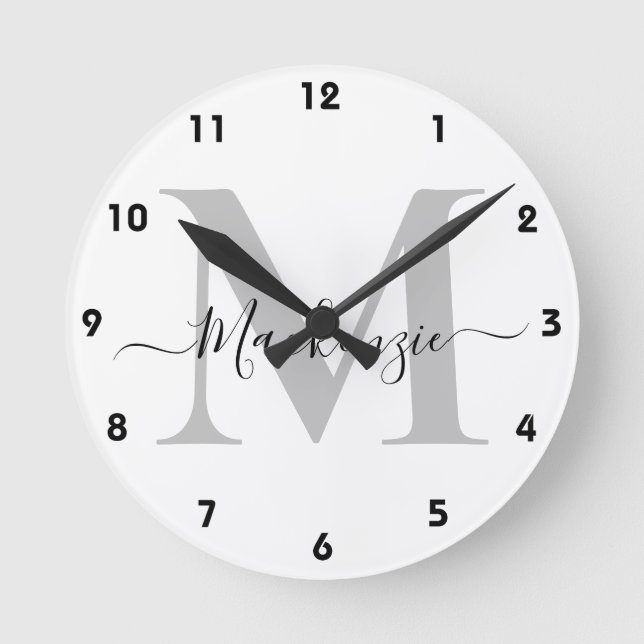 Personalize Monogram Initial Name Round Clock (Front)