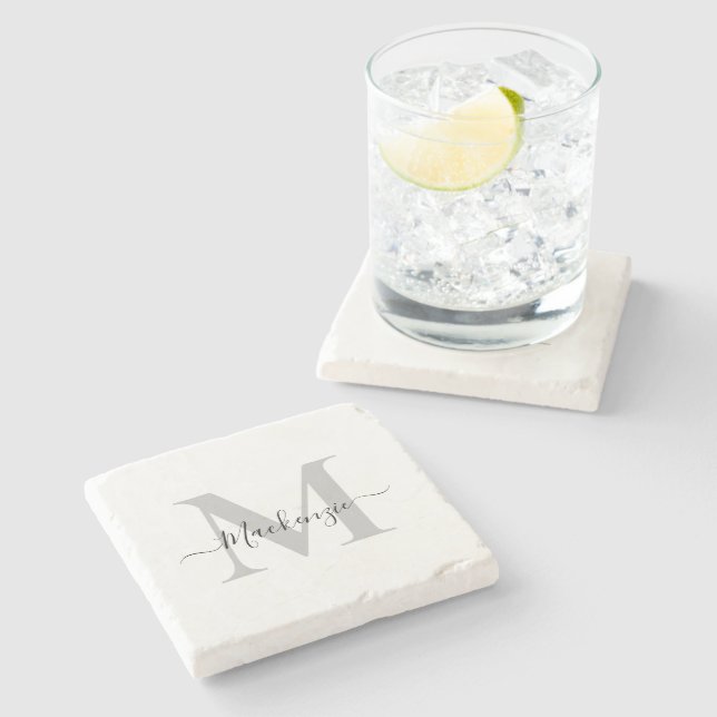 Personalize Monogram Initial Name Stone Coaster (Side)