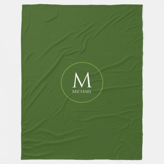 Personalize Monogram Initial Template Forest Green Fleece Blanket (Front)