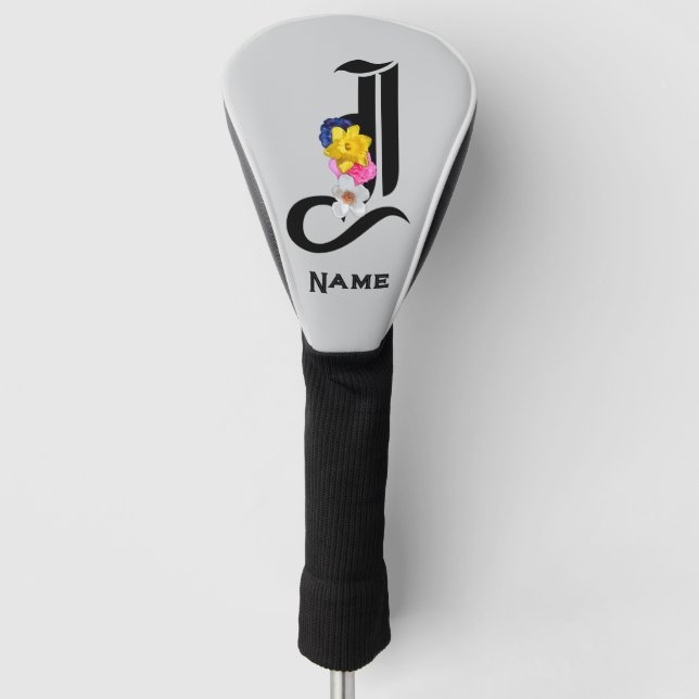 Personalize Monogram J Grey Sport Golf Head Cover (Front)
