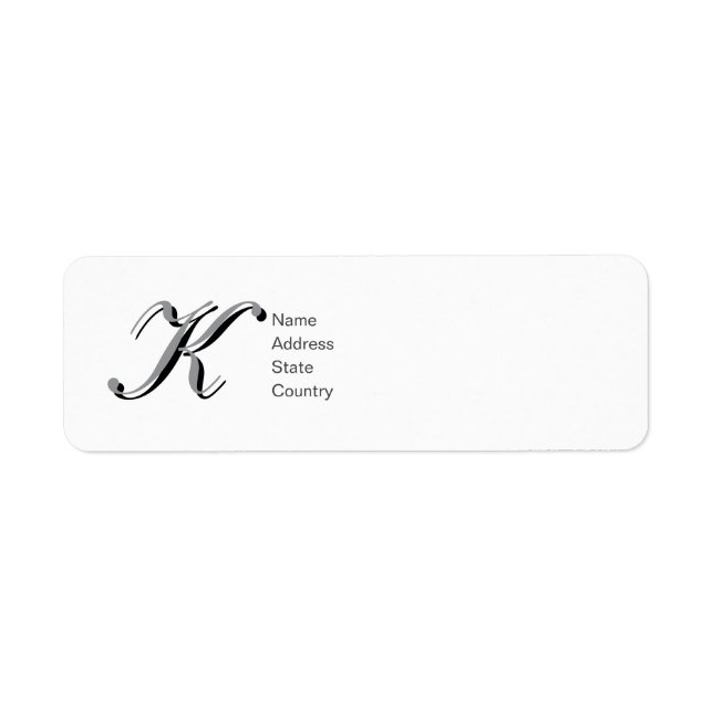 Personalize Monogram K Script Return Address Label (Front)