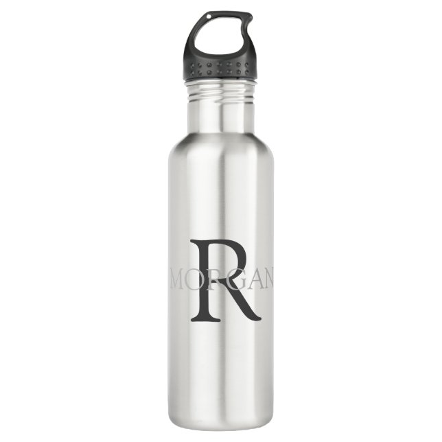 Personalize Monogram & Name, Black & Grey Text 710 Ml Water Bottle (Front)
