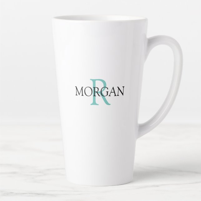 Personalize Monogram & Name, Light Teal & Black Latte Mug (Right)