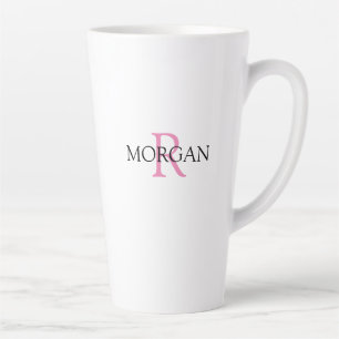 Personalize Monogram & Name, Pink & Black Latte Mug