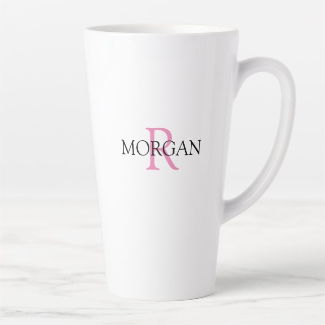 Personalize Monogram & Name, Pink & Black Latte Mug (Right)