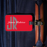 Personalize Monogram/Name, Red, Grey & White Luggage Tag<br><div class="desc">Personalize this Red,  Grey & White luggage tag with your monogram,  name,  address,  phone and email. This stylish and trendy designed Luggage Tag makes a great gift for him,  dad,  brother,  uncle or friend.</div>