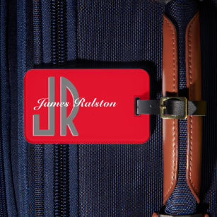 Personalize Monogram/Name, Red, Grey & White Luggage Tag