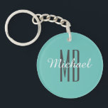 Personalize Monogram Name Wh/Bk, Light Teal  Keychain<br><div class="desc">Personalize this light teal keychain with your monogram and name in white and black text. Makes a great gift for him or her. Click “Customize” to change colours and type styles</div>
