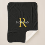 Personalize Monogram Name White & Gold Text, Black Sherpa Blanket<br><div class="desc">Personalize with your Monogram and Name In White & Gold Text on black background. This simple Classic Design can also be used to promote your Company Name.</div>