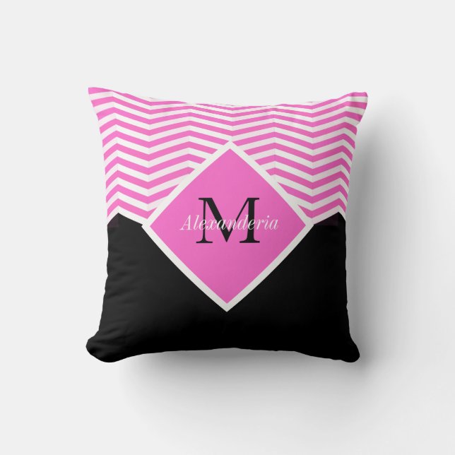 Personalize Monogram Pink White chevron Throw Pill Throw Pillow (Front)