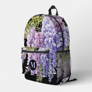 Personalize monogram purple watercolor wisteria printed backpack