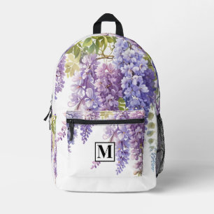 Personalize monogram purple watercolor wisteria printed backpack