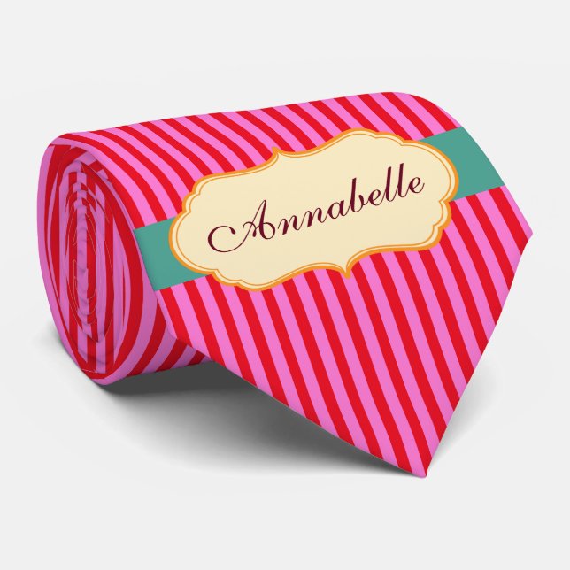 Personalize Monogram Teal Candy Stripes Pattern Tie (Rolled)