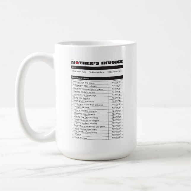 Personalize Mother's Day Invoice Custom Gift 4 Mom Coffee Mug (Left)