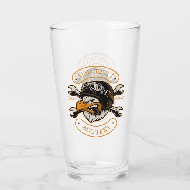 Personalize Motorcycle Biker Eagle Wrenches Beer Glass (Front)
